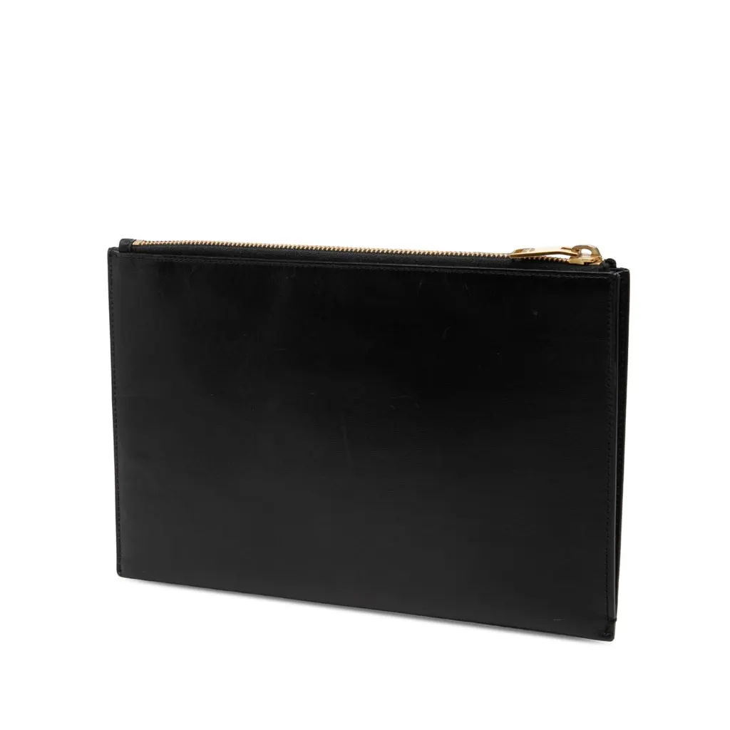 Saint Laurent Leather Zip Clutch Black Leather Very good - Back View