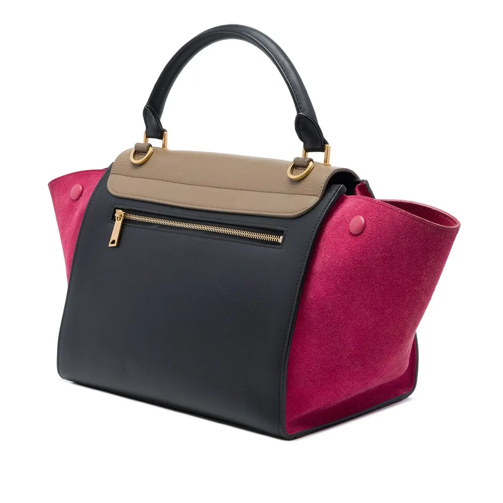 Celine Small Tricolor Calfskin and Suede Trapeze Satchel Black Leather Good - Back View