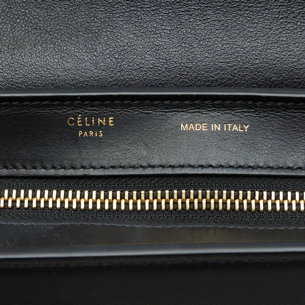 Celine Small Tricolor Calfskin and Suede Trapeze Satchel Black Leather Good - Box View
