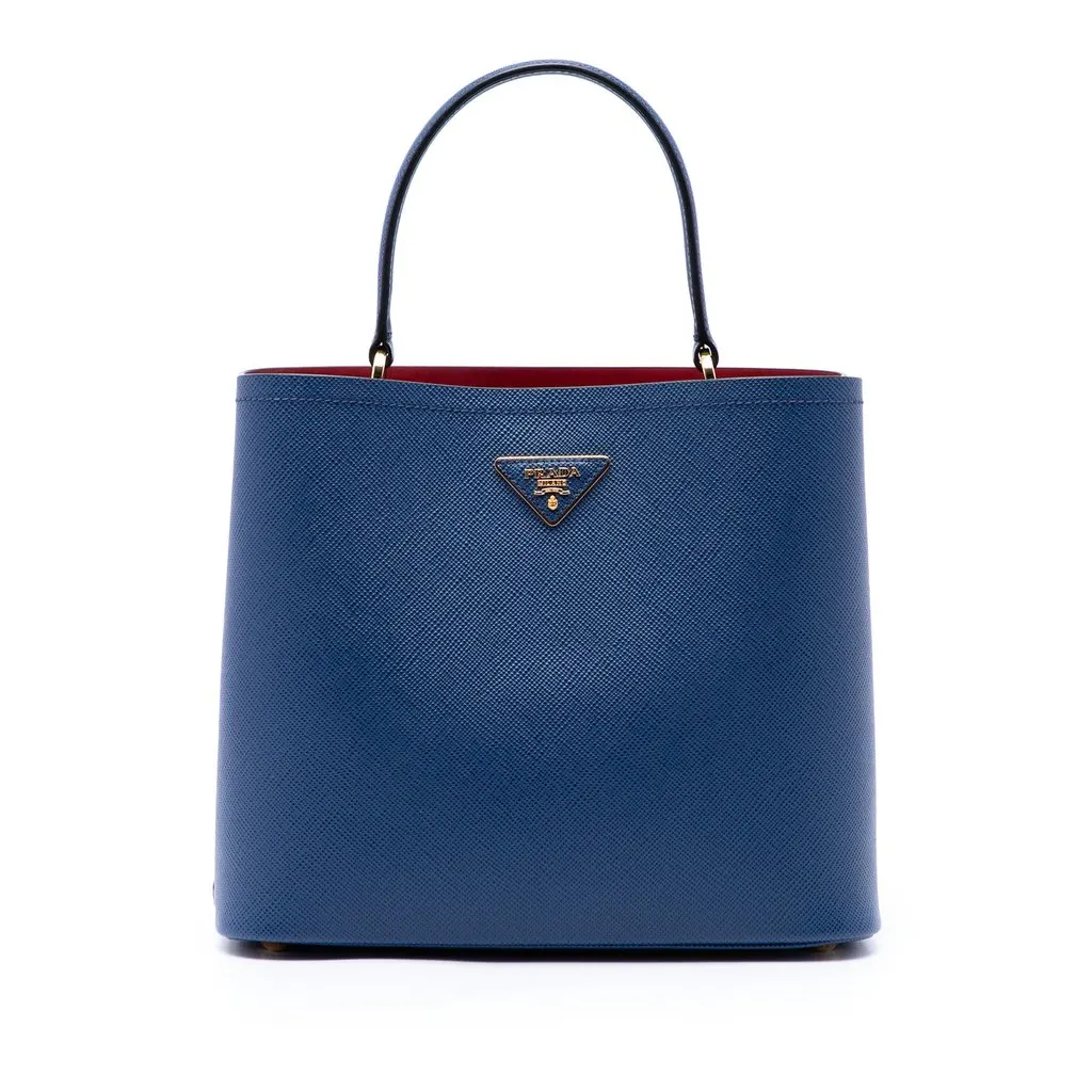 Prada Large Saffiano Cuir Panier Satchel Blue Leather Very good - Front View