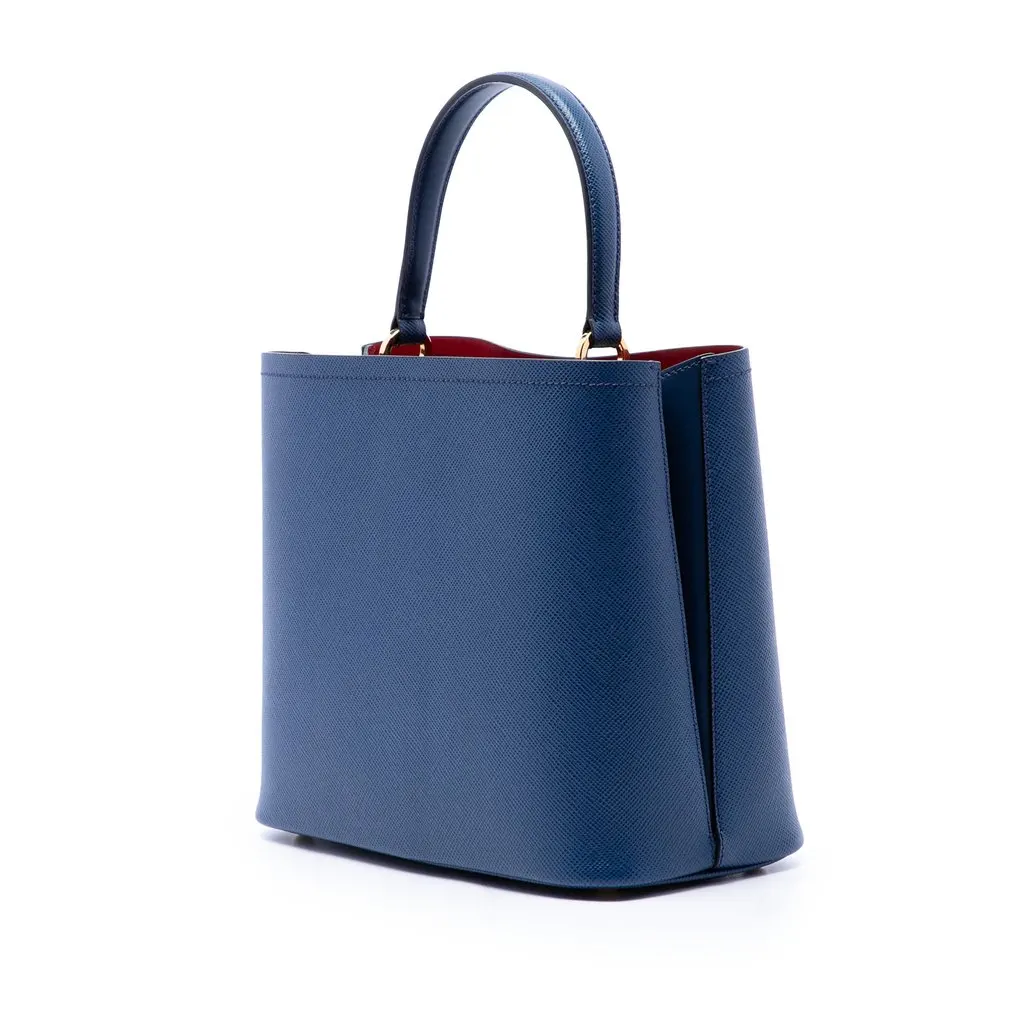 Prada Large Saffiano Cuir Panier Satchel Blue Leather Very good - Back View
