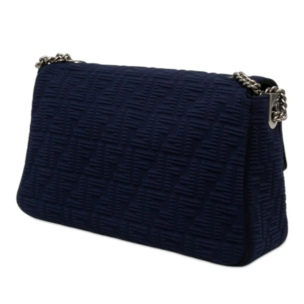 Fendi Large Zucca Embossed Technical Fabric Chain Midi Baguette Blue Polyamide Very good - Back View