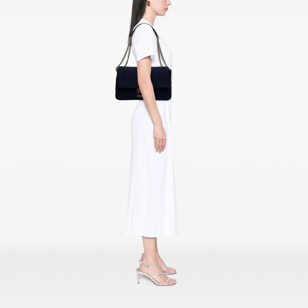 Fendi Large Zucca Embossed Technical Fabric Chain Midi Baguette Blue Polyamide Very good - Box View