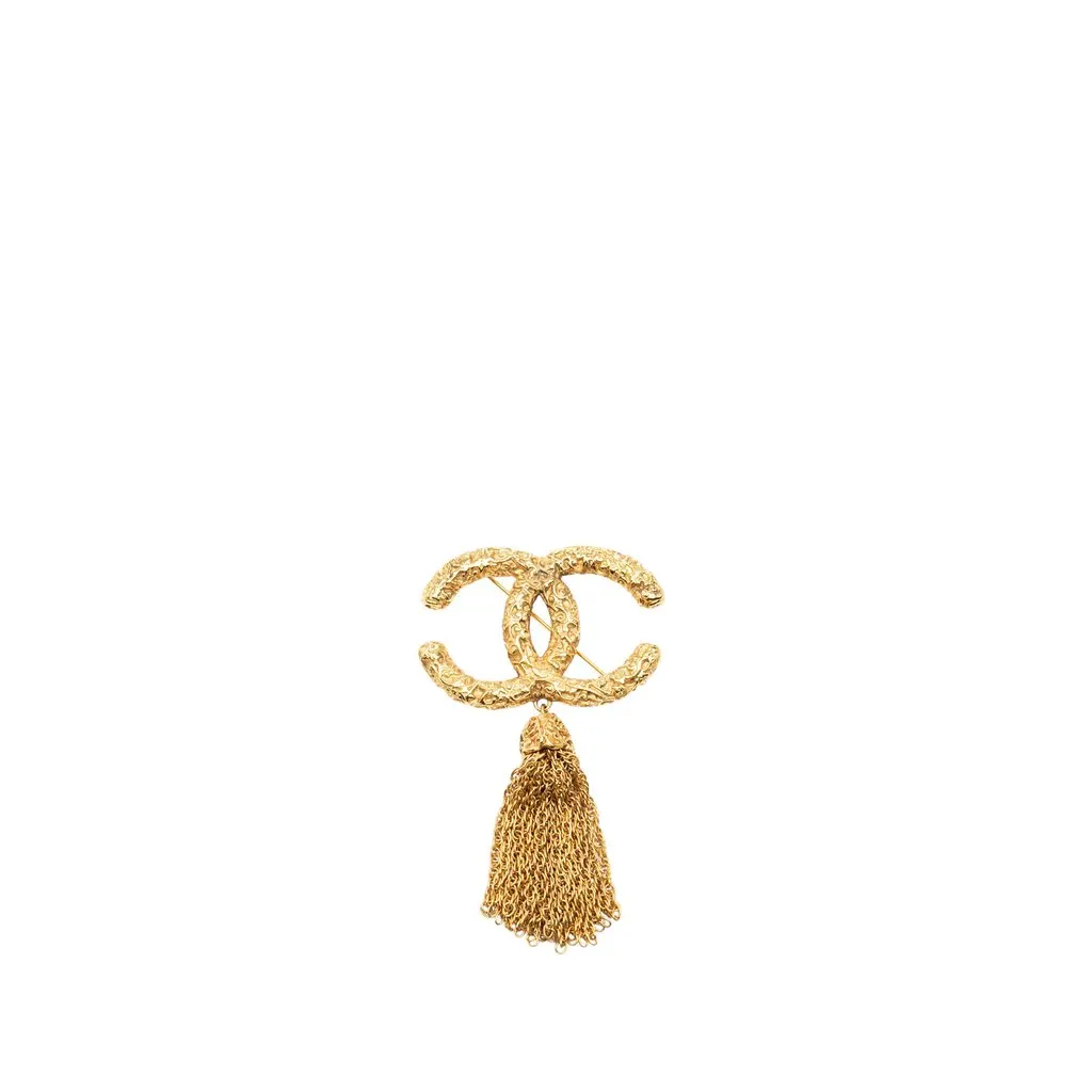 Chanel CC Gold Plated Lava Tassel Brooch Gold Metal Very good - Front View