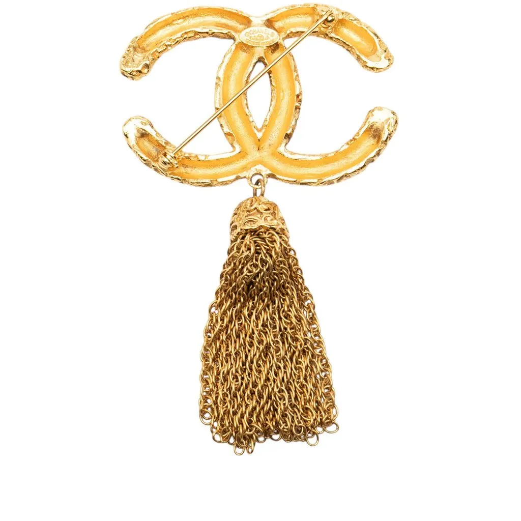 Chanel CC Gold Plated Lava Tassel Brooch Gold Metal Very good - Back View