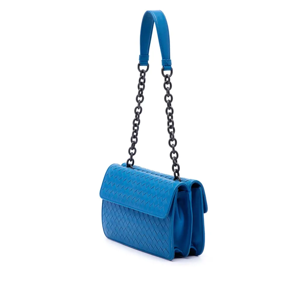 Bottega Veneta Nappa Intrecciato Double Sided Flap Shoulder Bag Blue Leather Very good - Back View