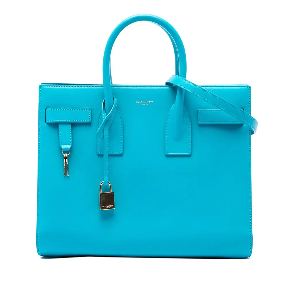 Saint Laurent Small Leather Sac De Jour Satchel Blue Leather Very good - Front View