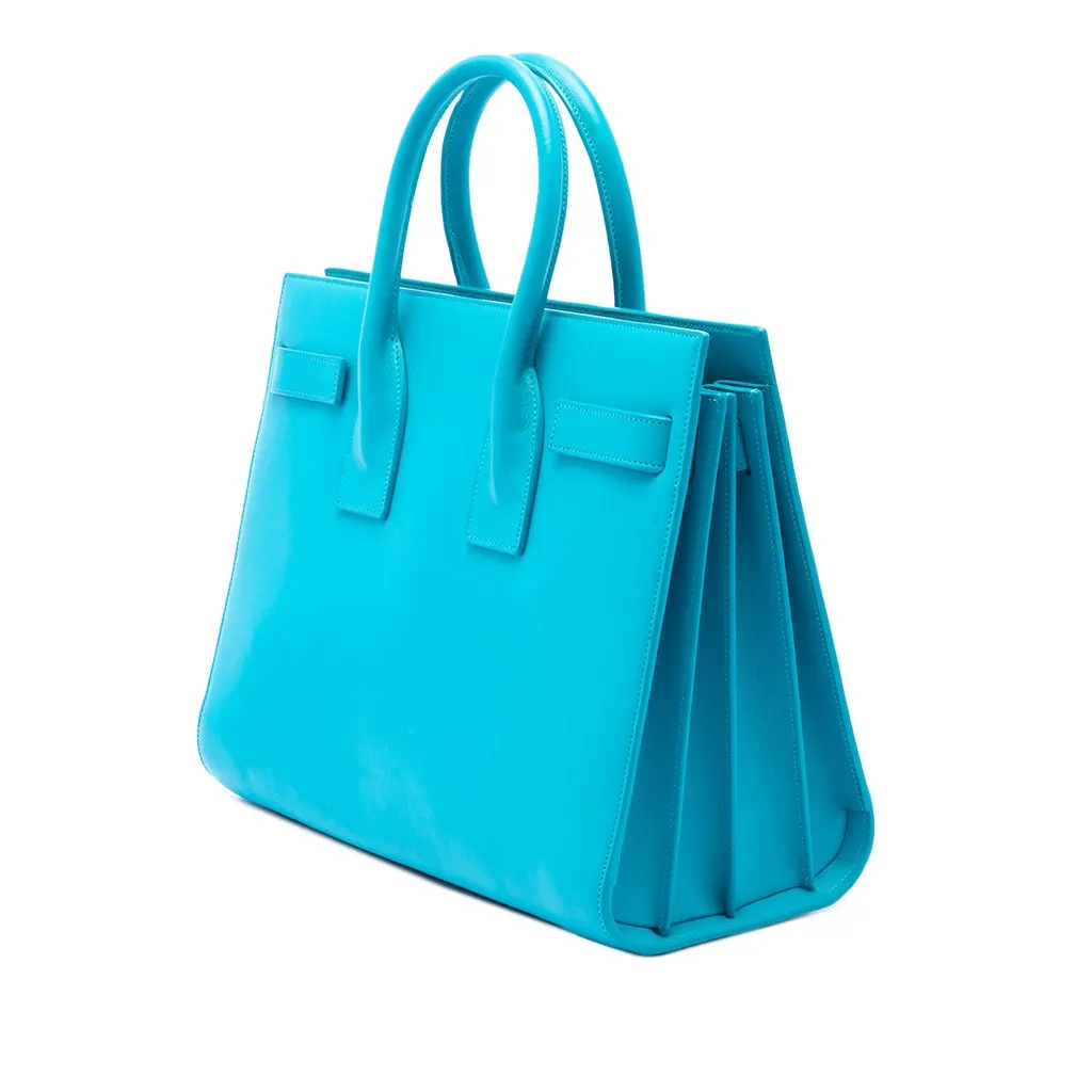 Saint Laurent Small Leather Sac De Jour Satchel Blue Leather Very good - Back View
