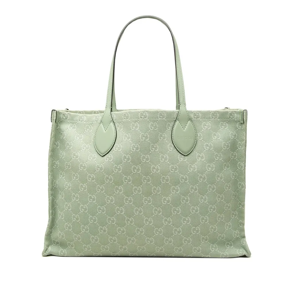Gucci Large GG Denim Ophidia Tote Green Very good - Front View
