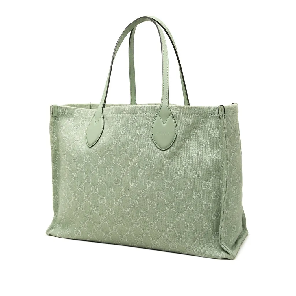 Gucci Large GG Denim Ophidia Tote Green Very good - Back View