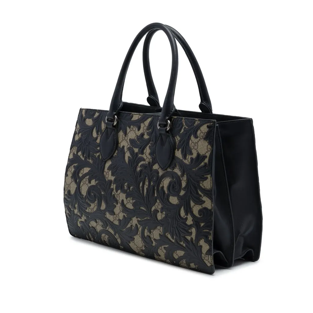 Gucci GG Supreme Arabesque Convertible Top Handle Bag Black Canvas Good - Back View
