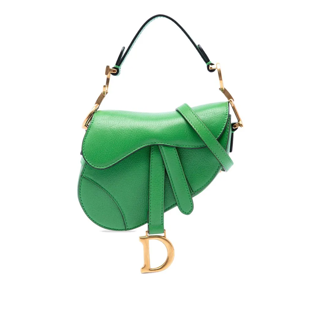 Dior Micro Goatskin Saddle Bag Green Leather Very good - Front View