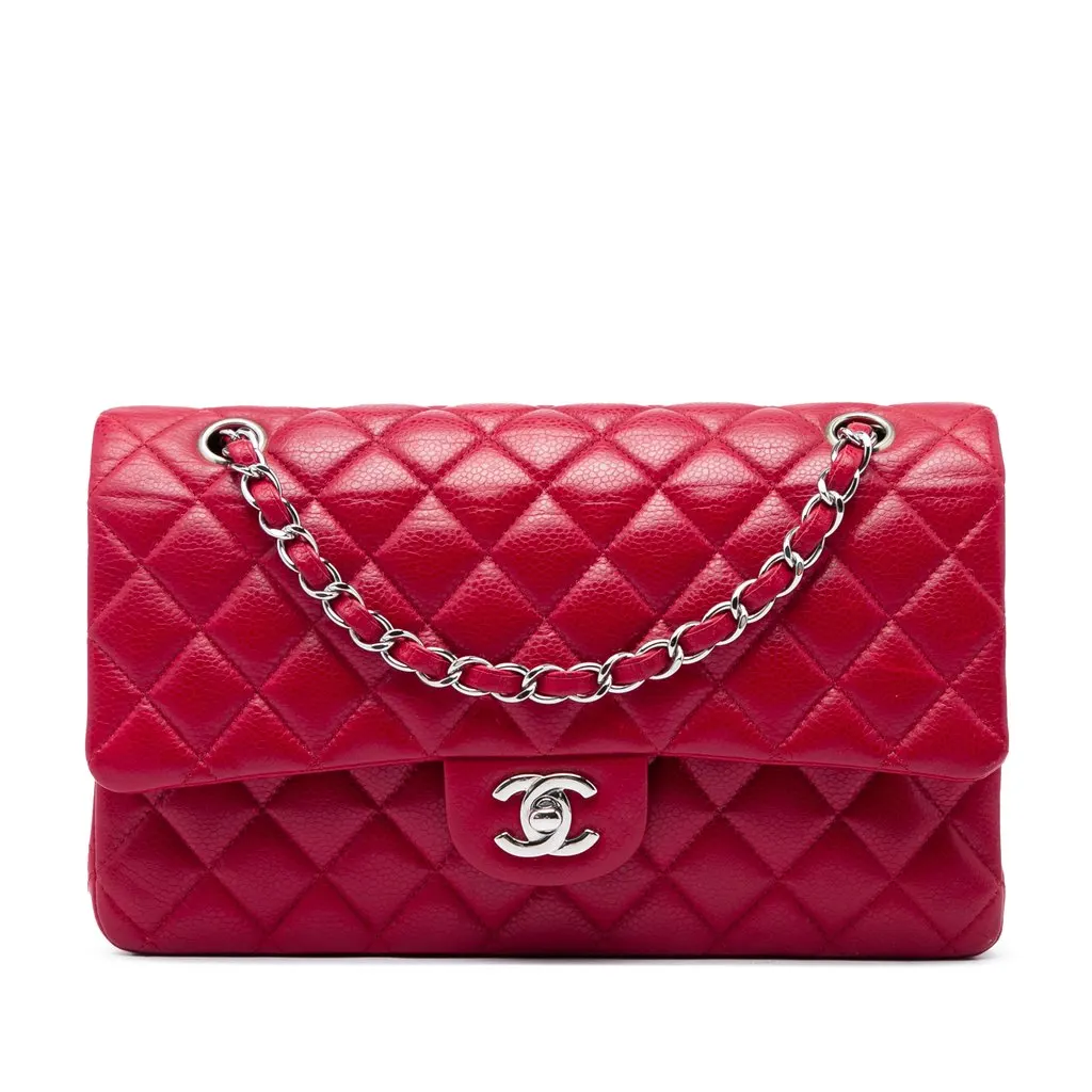 Chanel Medium Classic Caviar Double Flap Red Leather Very good - Front View
