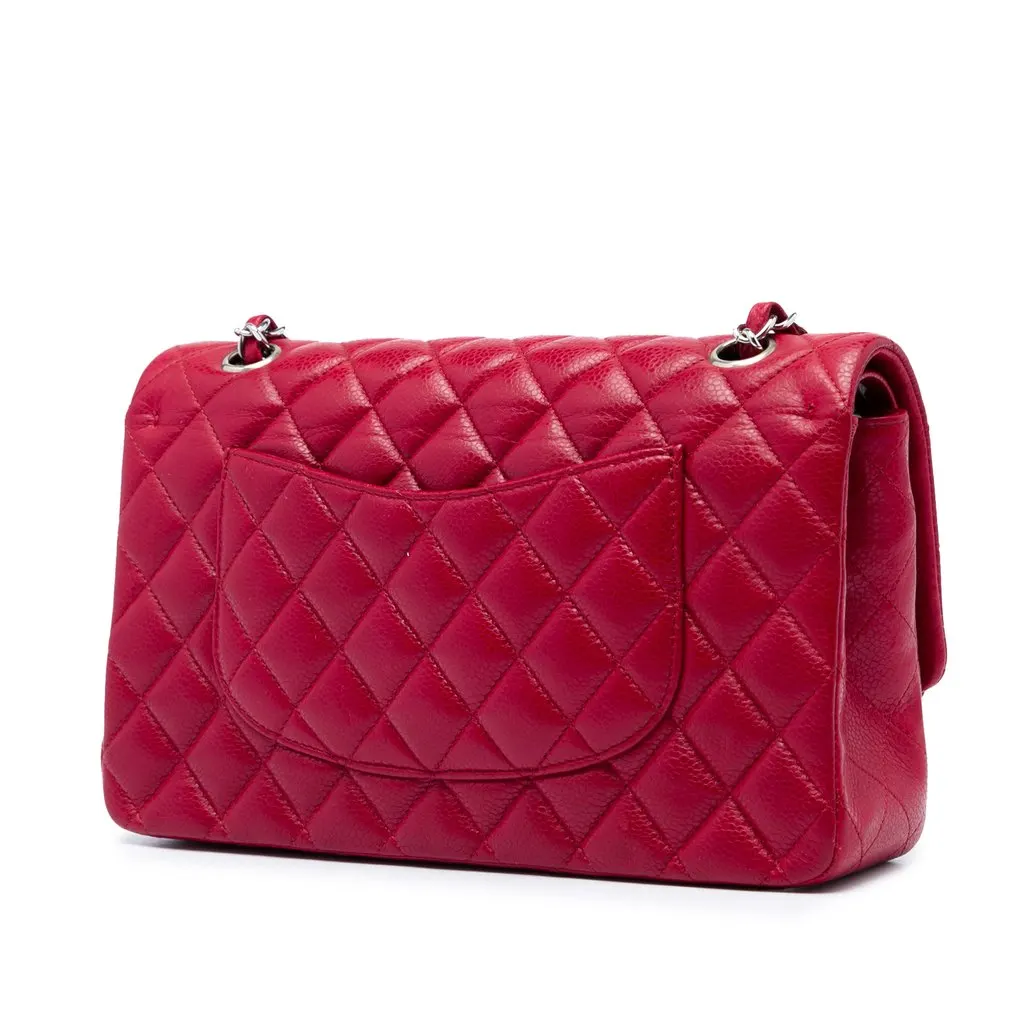 Chanel Medium Classic Caviar Double Flap Red Leather Very good - Back View