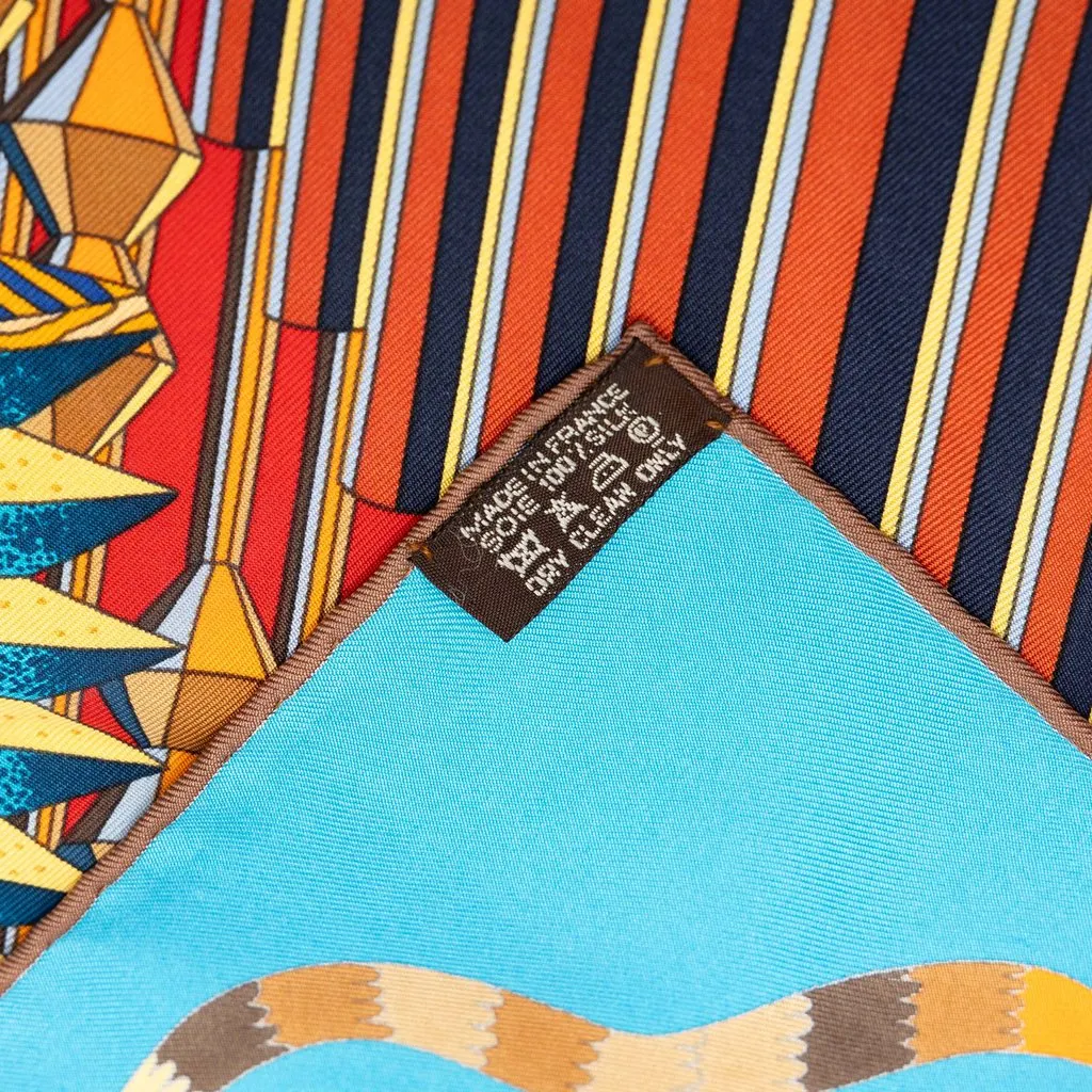 Hermès Point d Orgue Silk Scarf 90 Blue Silk Very good - Model View