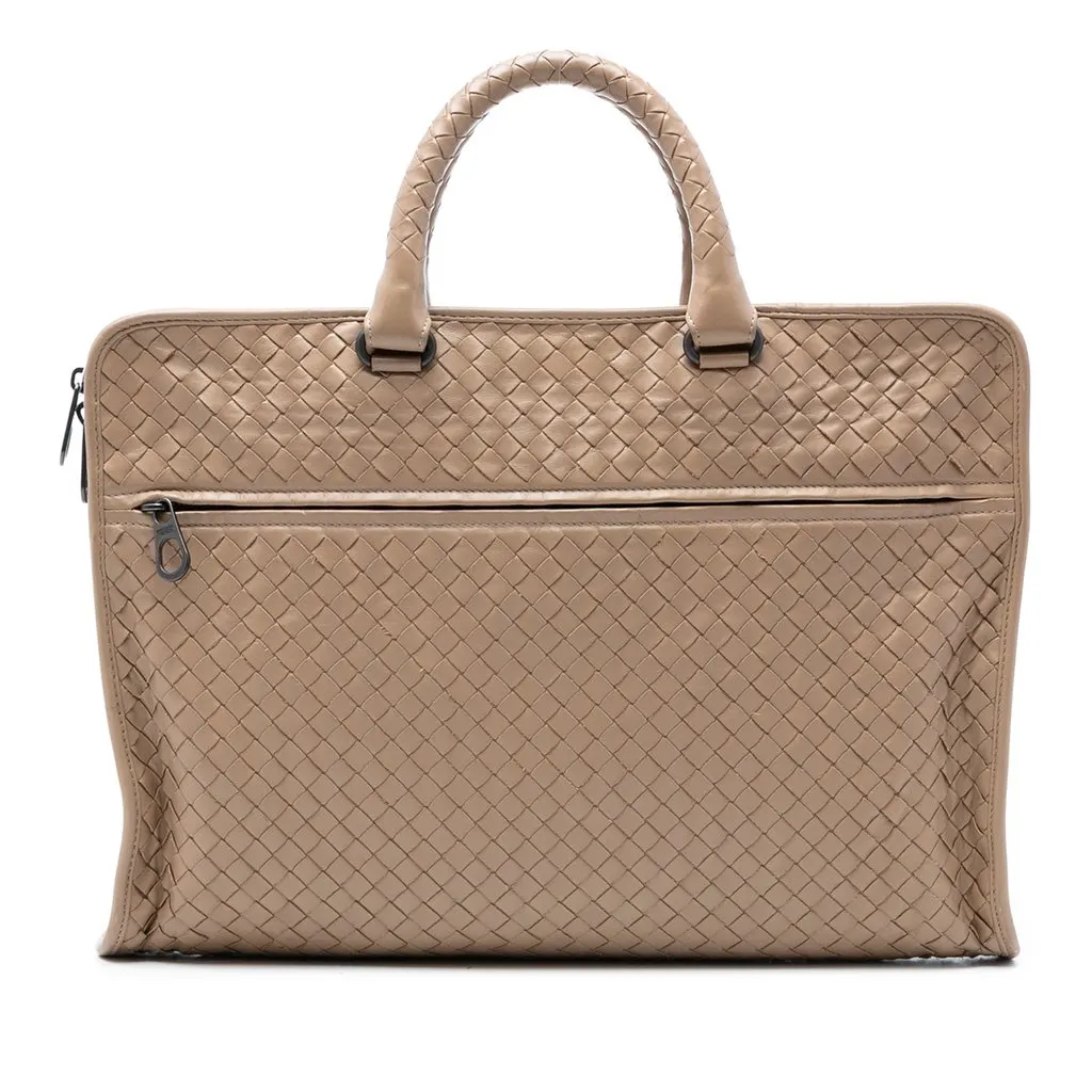 Bottega Veneta Nappa Intrecciato Business Bag Brown Leather Very good - Front View
