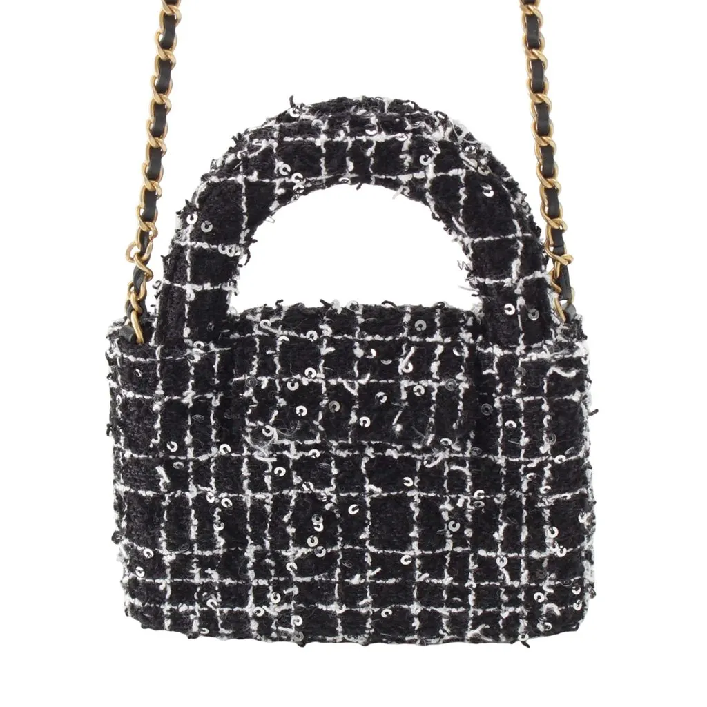 Chanel Nano Tweed Kelly Clutch on Chain Black Very good - Back View