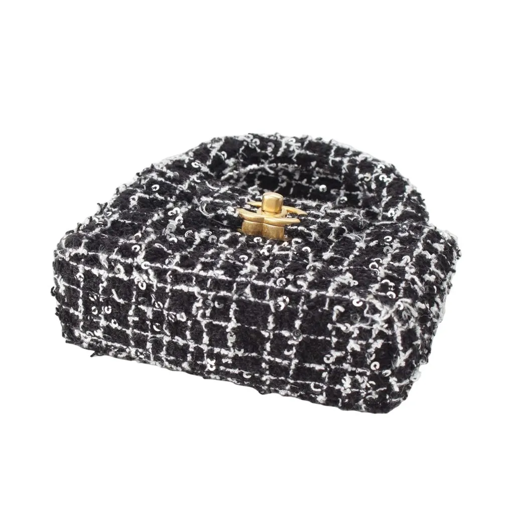 Chanel Nano Tweed Kelly Clutch on Chain Black Very good - Inside View
