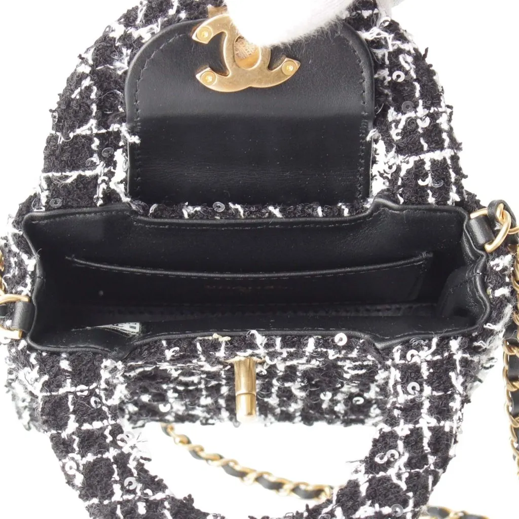 Chanel Nano Tweed Kelly Clutch on Chain Black Very good - Model View