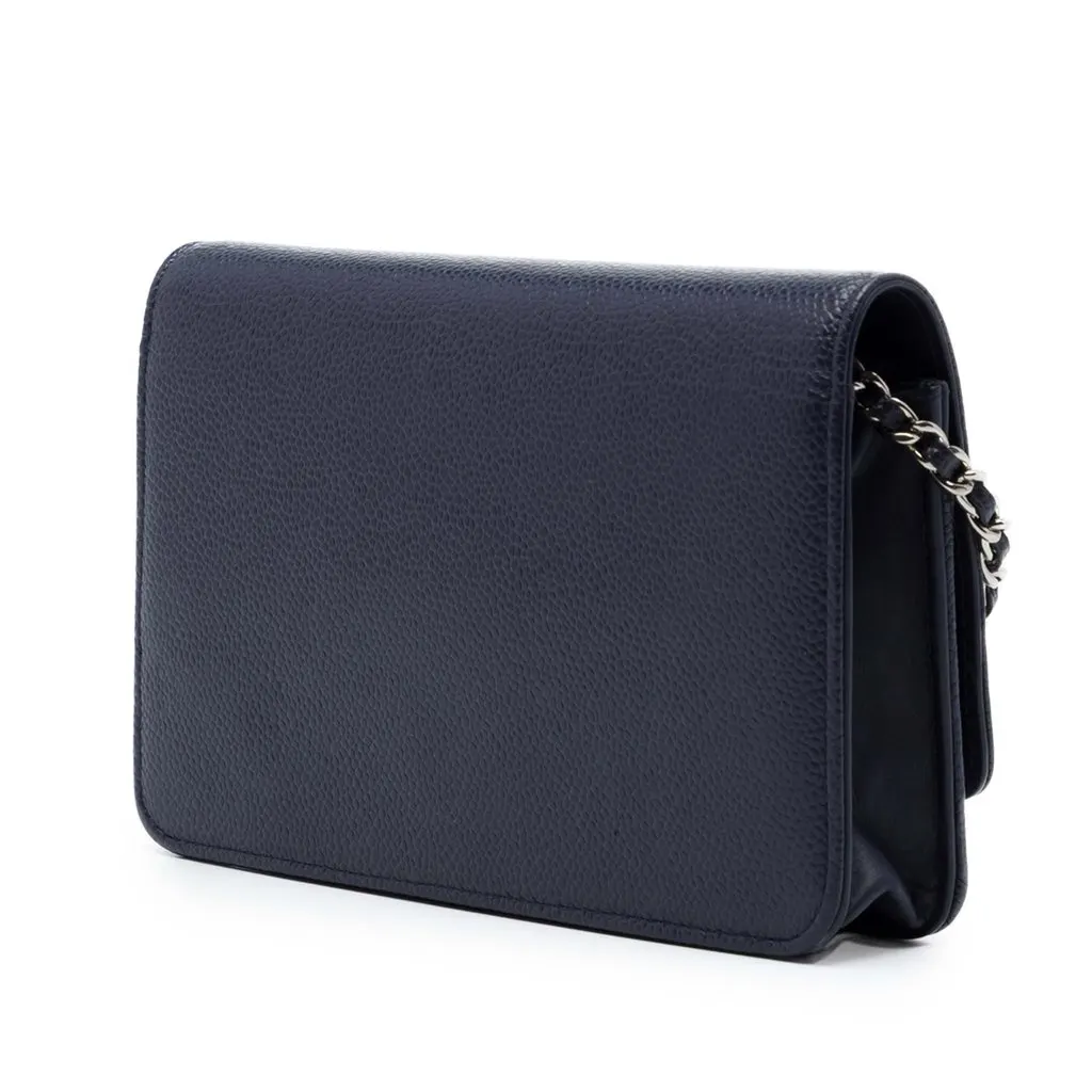 Chanel CC Caviar Wallet On Chain Blue Leather Very good - Back View