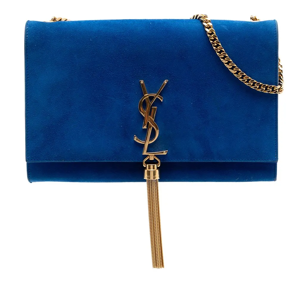 Saint Laurent Medium Suede Monogram Kate Tassel Crossbody Blue Leather Very good - Front View