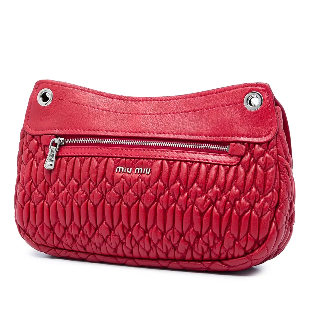 Miu Miu Matelasse Nappa Crystal Chain Crossbody Red Leather Good - Back View