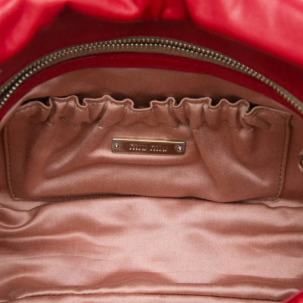 Miu Miu Matelasse Nappa Crystal Chain Crossbody Red Leather Good - Model View