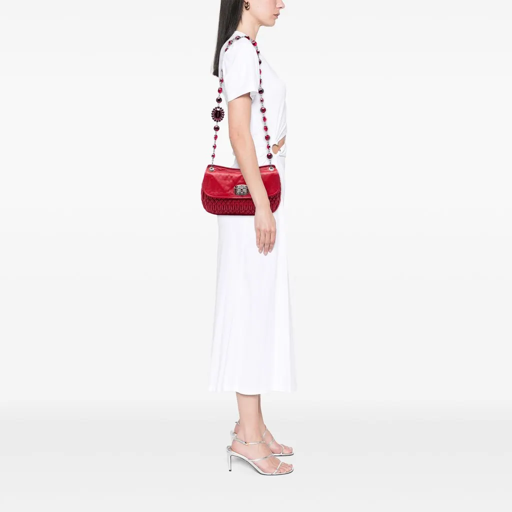 Miu Miu Matelasse Nappa Crystal Chain Crossbody Red Leather Good - Box View