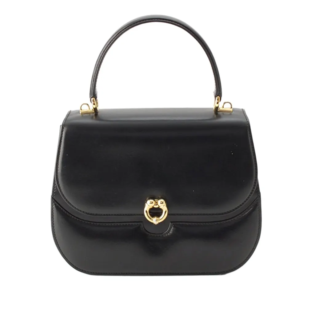 Gucci Calfskin Top Handle Bag Black Leather Very good - Front View