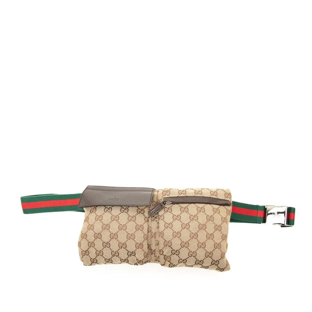 Gucci GG Canvas Web Double Pocket Belt Bag Beige Very good - Front View