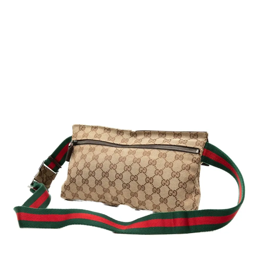 Gucci GG Canvas Web Double Pocket Belt Bag Beige Very good - Back View