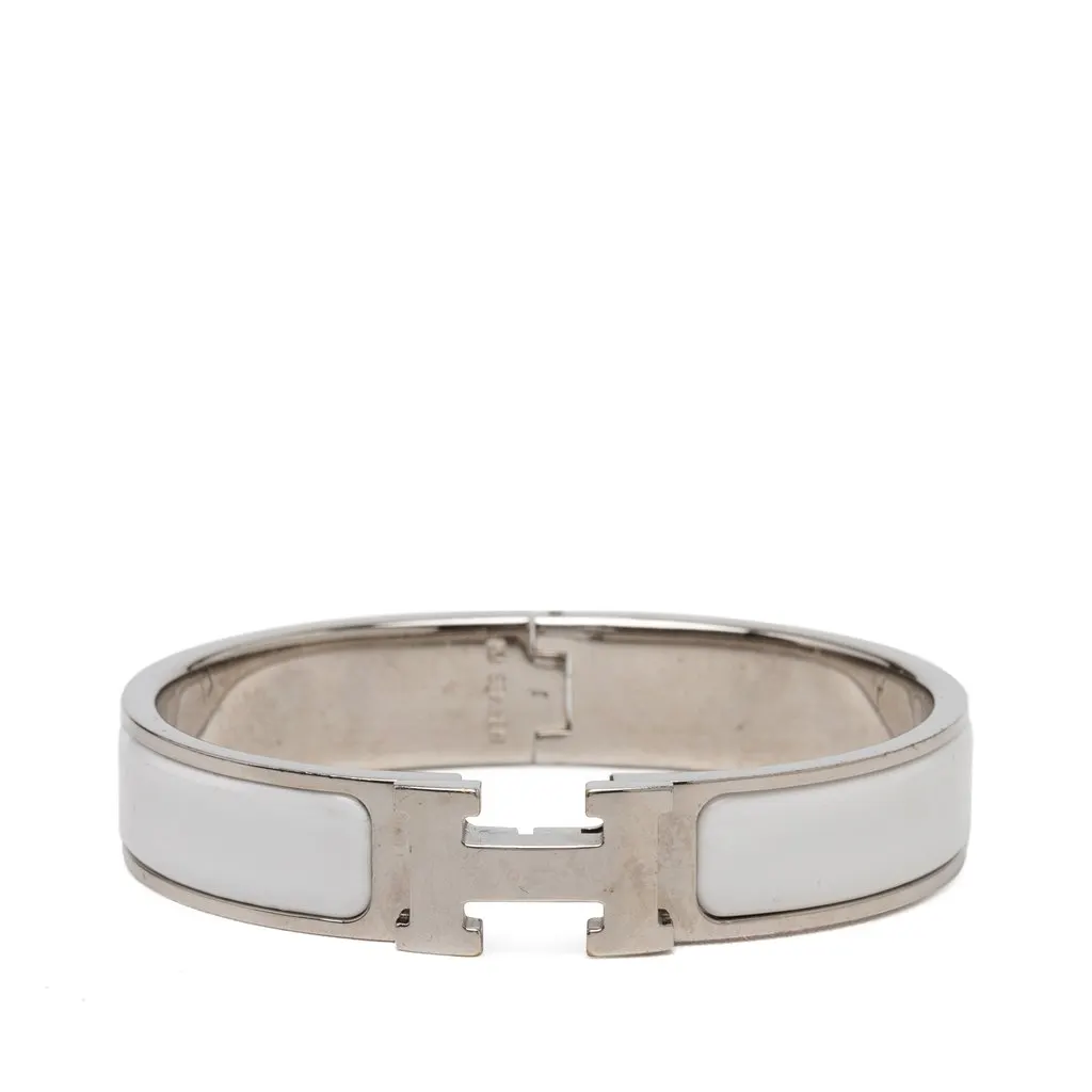 Hermès Narrow Enamel Clic H Bracelet PM White Very good - Front View