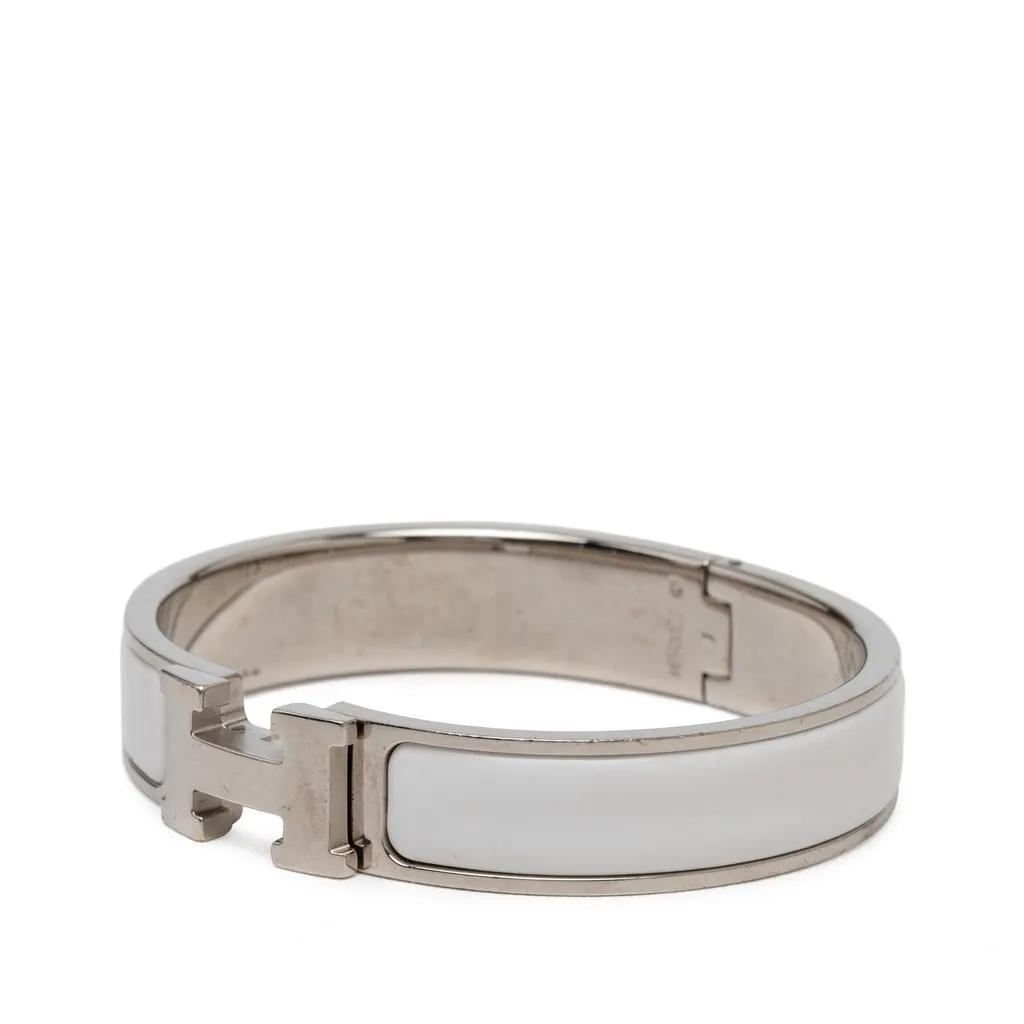 Hermès Narrow Enamel Clic H Bracelet PM White Very good - Back View