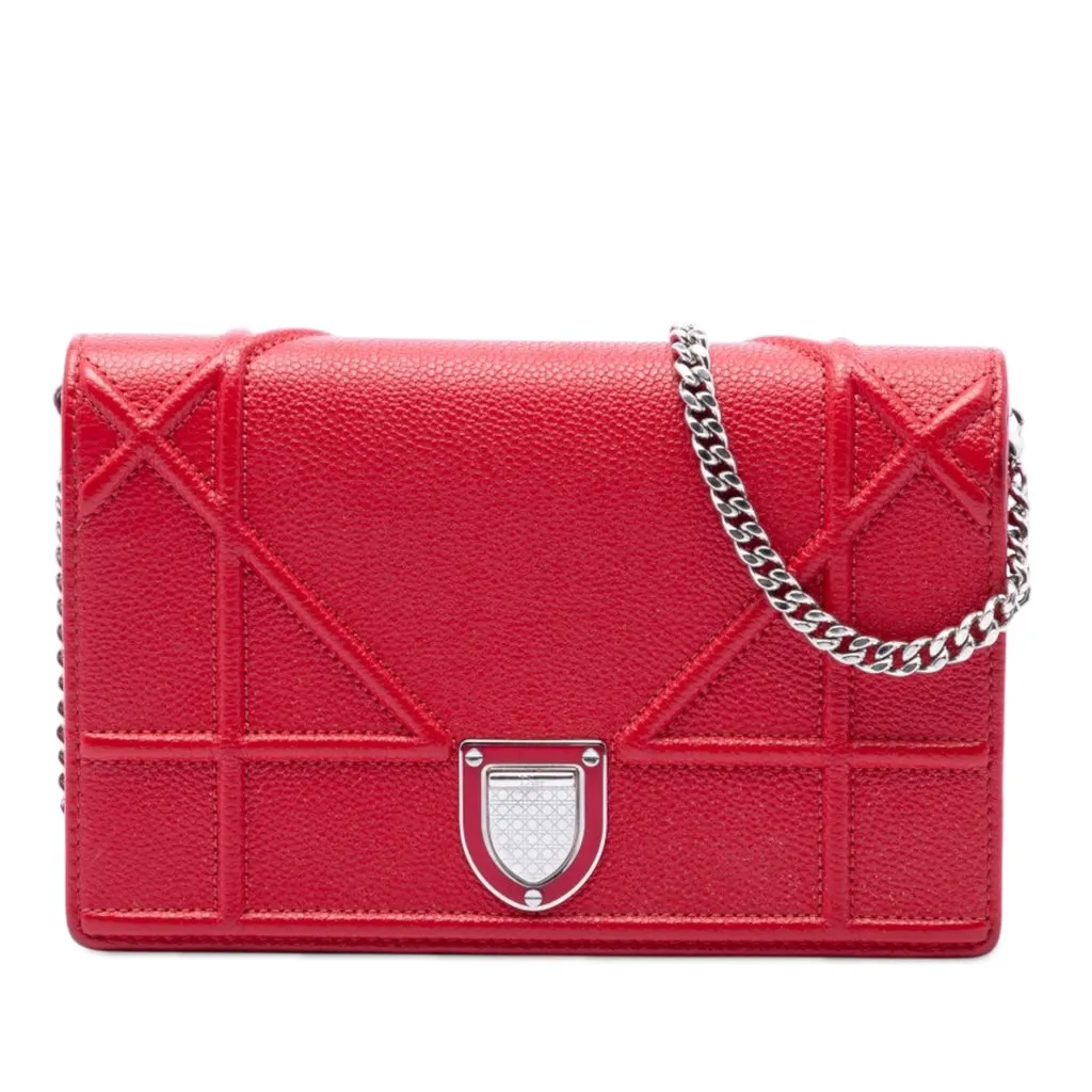 Dior Grained Calfskin Diorama Wallet on Chain Red Leather Very good - Front View