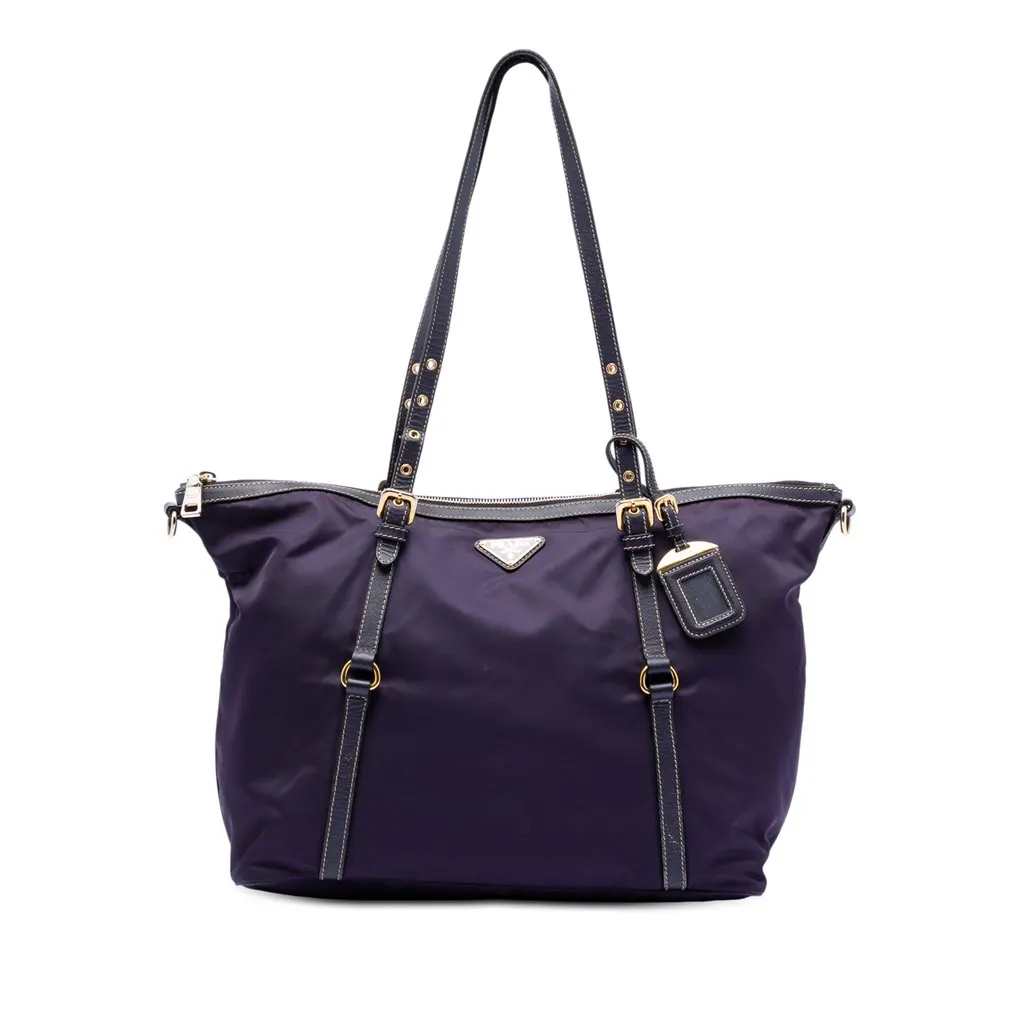 Prada Saffiano Trimmed Tessuto Satchel Purple Very good - Front View