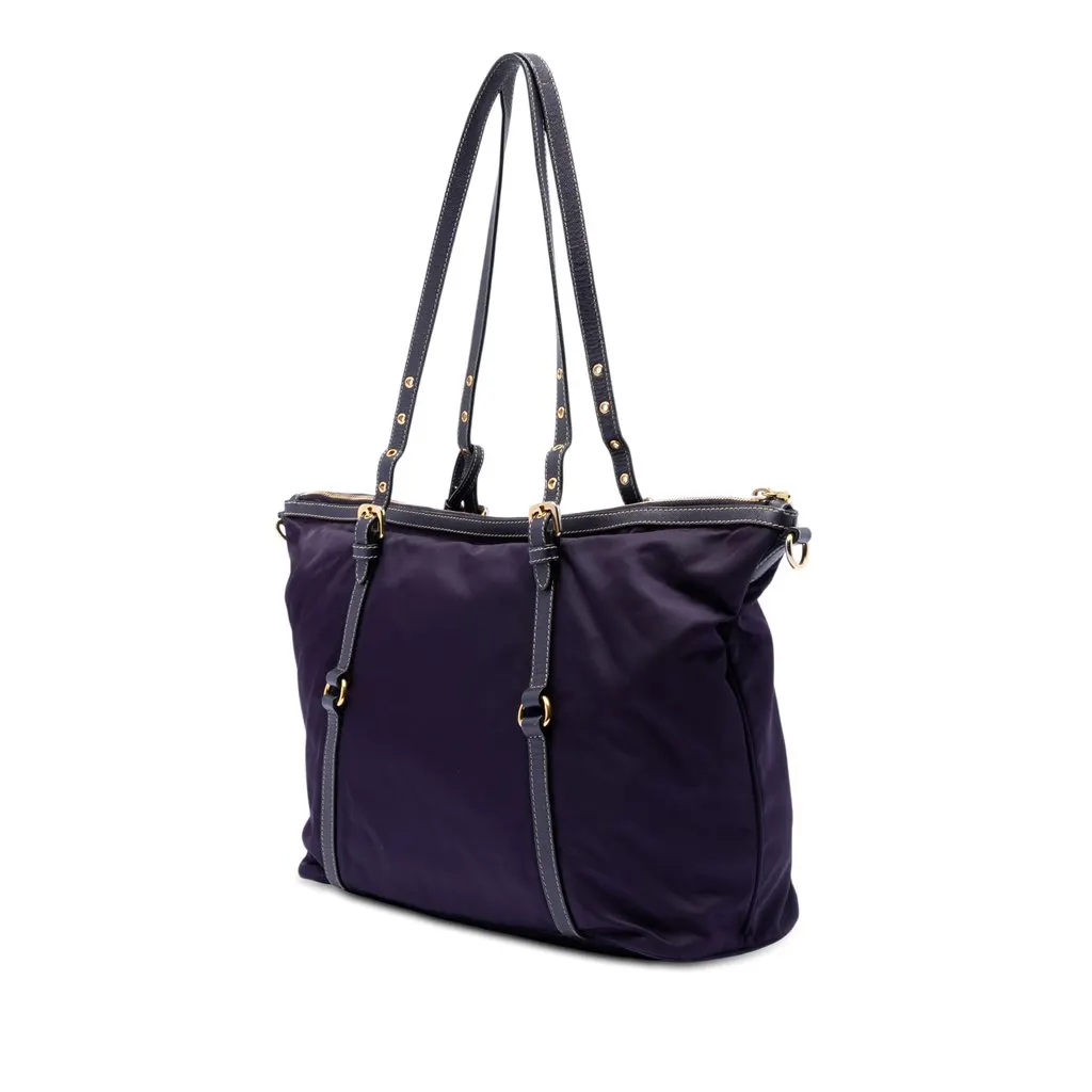 Prada Saffiano Trimmed Tessuto Satchel Purple Very good - Back View