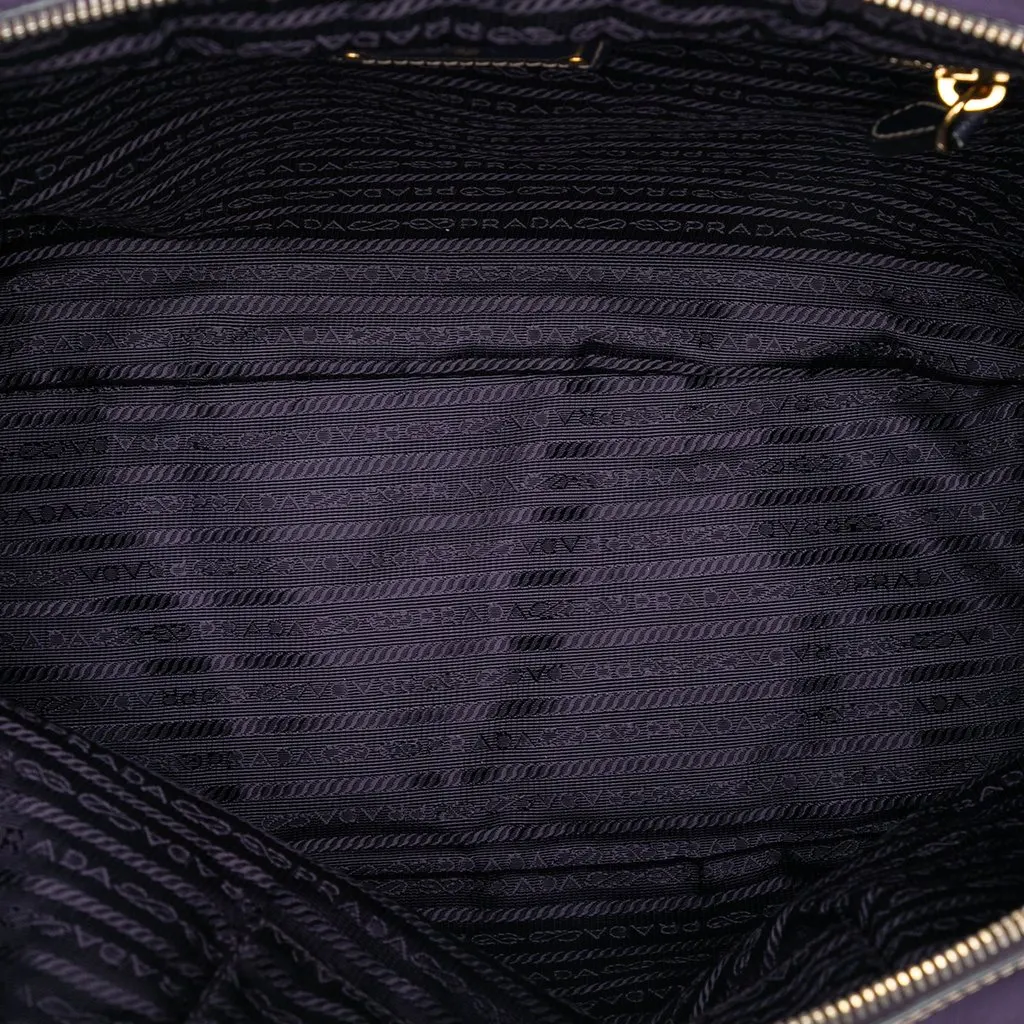 Prada Saffiano Trimmed Tessuto Satchel Purple Very good - Model View