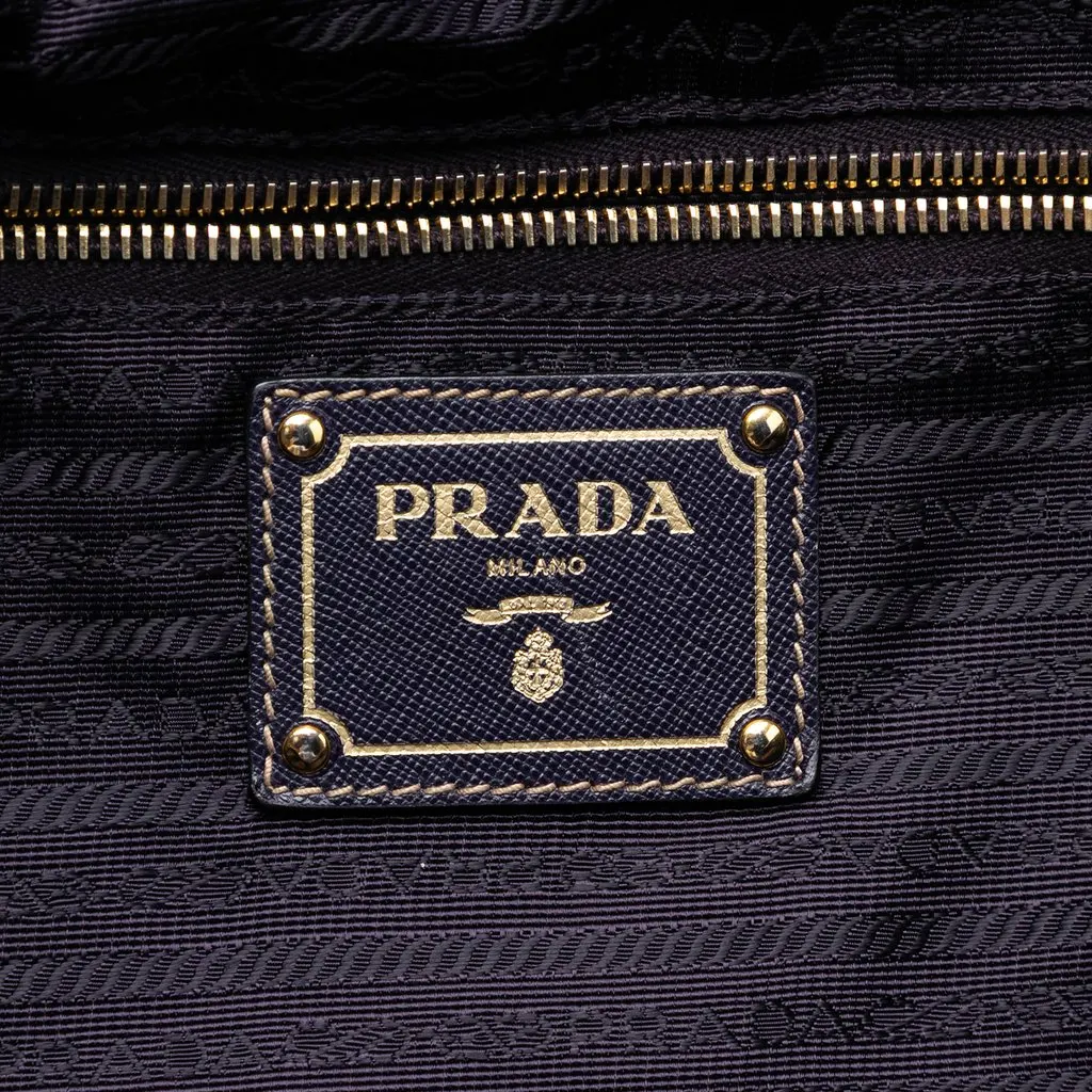 Prada Saffiano Trimmed Tessuto Satchel Purple Very good - Box View