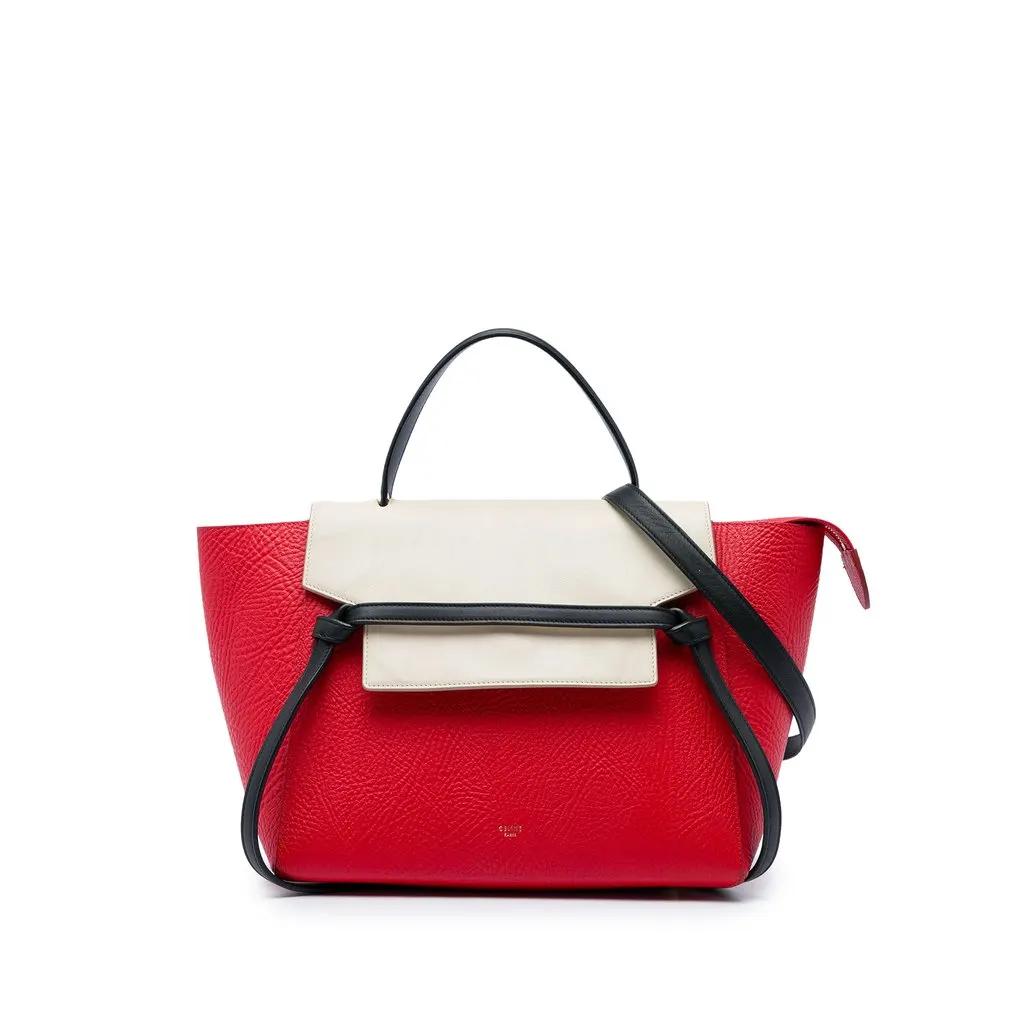 Celine Mini Tricolor Grained Calfskin Belt Bag Red Leather Very good - Front View