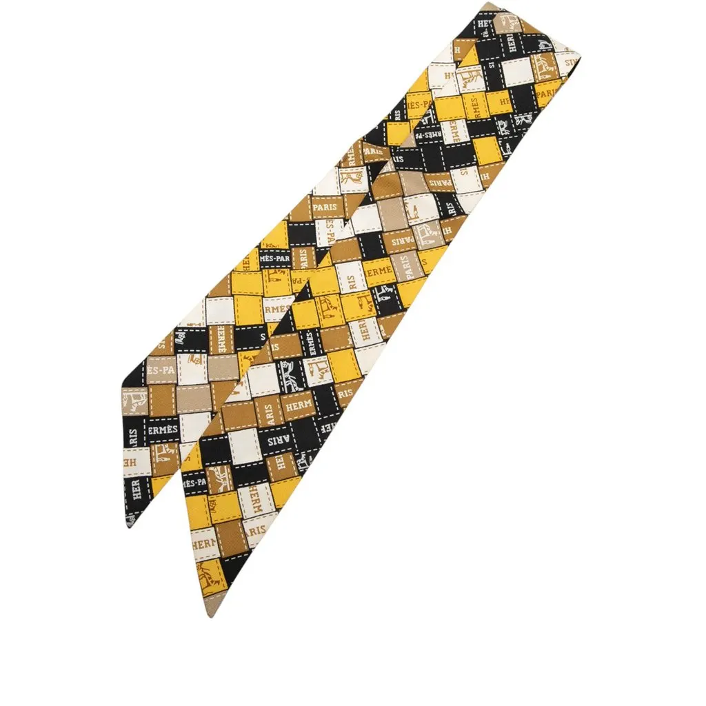 Hermès Bolduc au Carre Silk Twilly Scarf Yellow Silk Very good - Front View