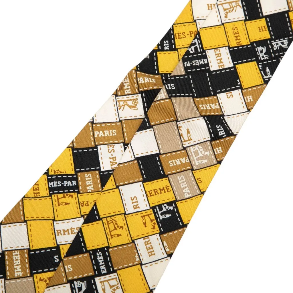 Hermès Bolduc au Carre Silk Twilly Scarf Yellow Silk Very good - Back View