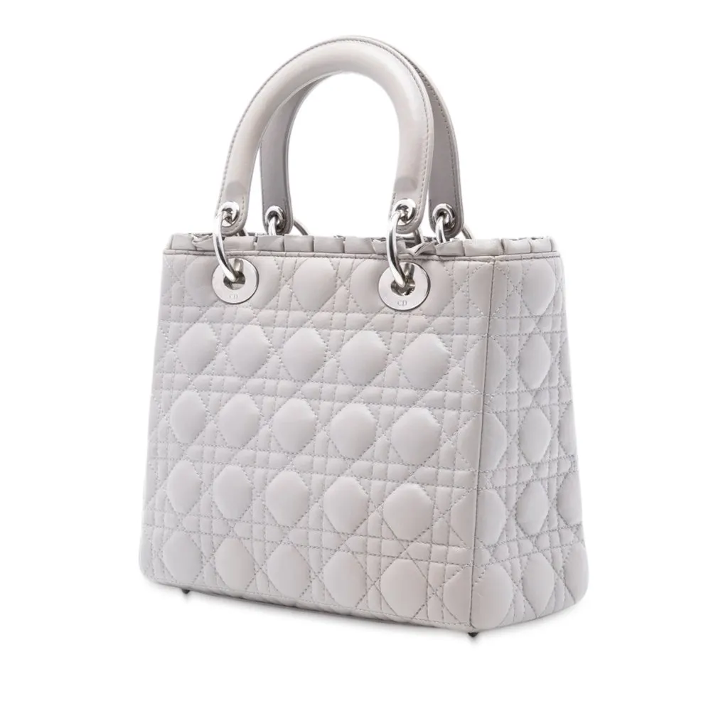 Dior Medium Lambskin Cannage Ruffle Lady Dior Silver Leather Very good - Back View