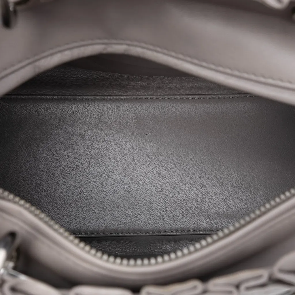 Dior Medium Lambskin Cannage Ruffle Lady Dior Silver Leather Very good - Model View