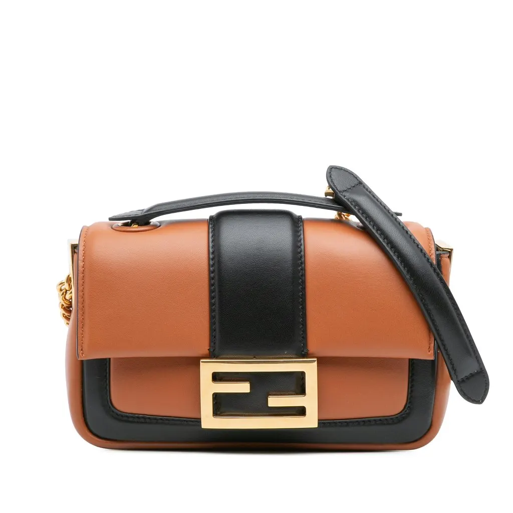 Fendi Mini Bicolor Nappa Apolo Chain Baguette Shoulder Bag Brown Leather Very good - Front View