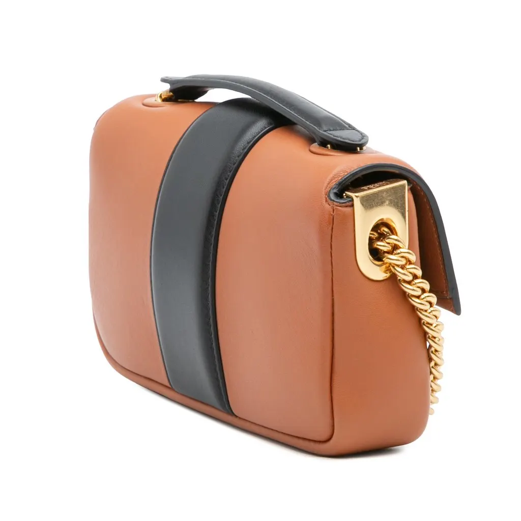 Fendi Mini Bicolor Nappa Apolo Chain Baguette Shoulder Bag Brown Leather Very good - Back View