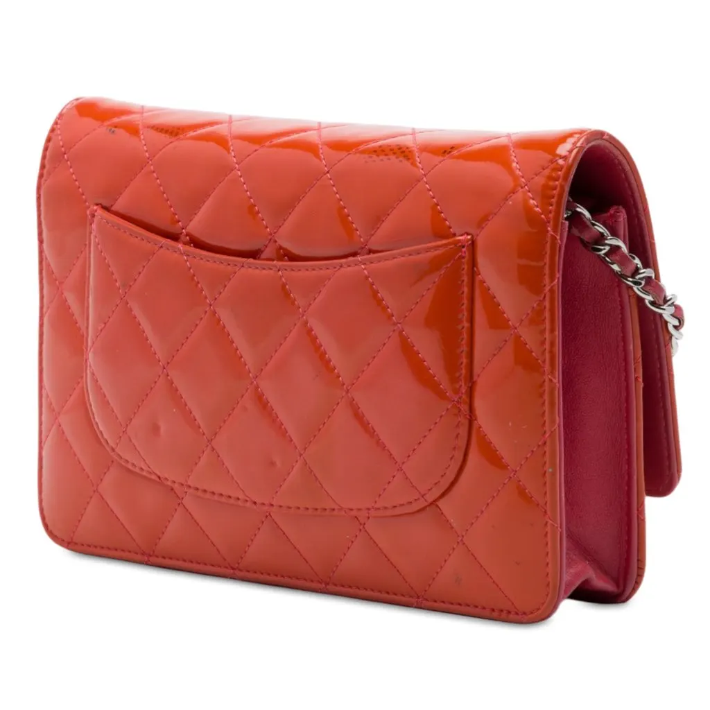Chanel CC Quilted Patent Incognito Wallet On Chain Orange Leather Very good - Back View