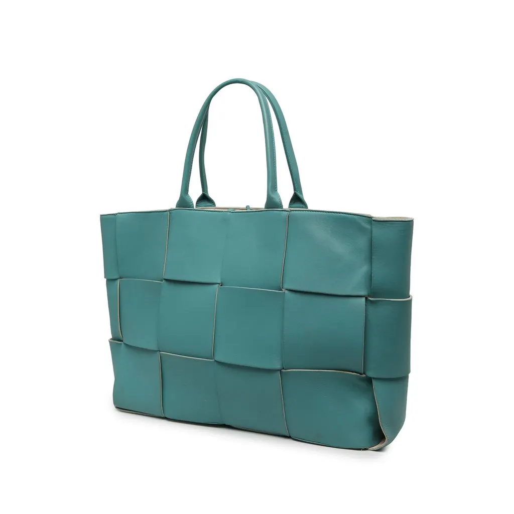 Bottega Veneta Large Nappa Maxi Intrecciato Arco Tote Blue Leather Good - Back View
