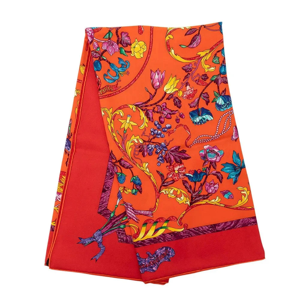Hermès Pierres D Orient Et D Occident Silk Scarf 90 Orange Silk Very good - Front View