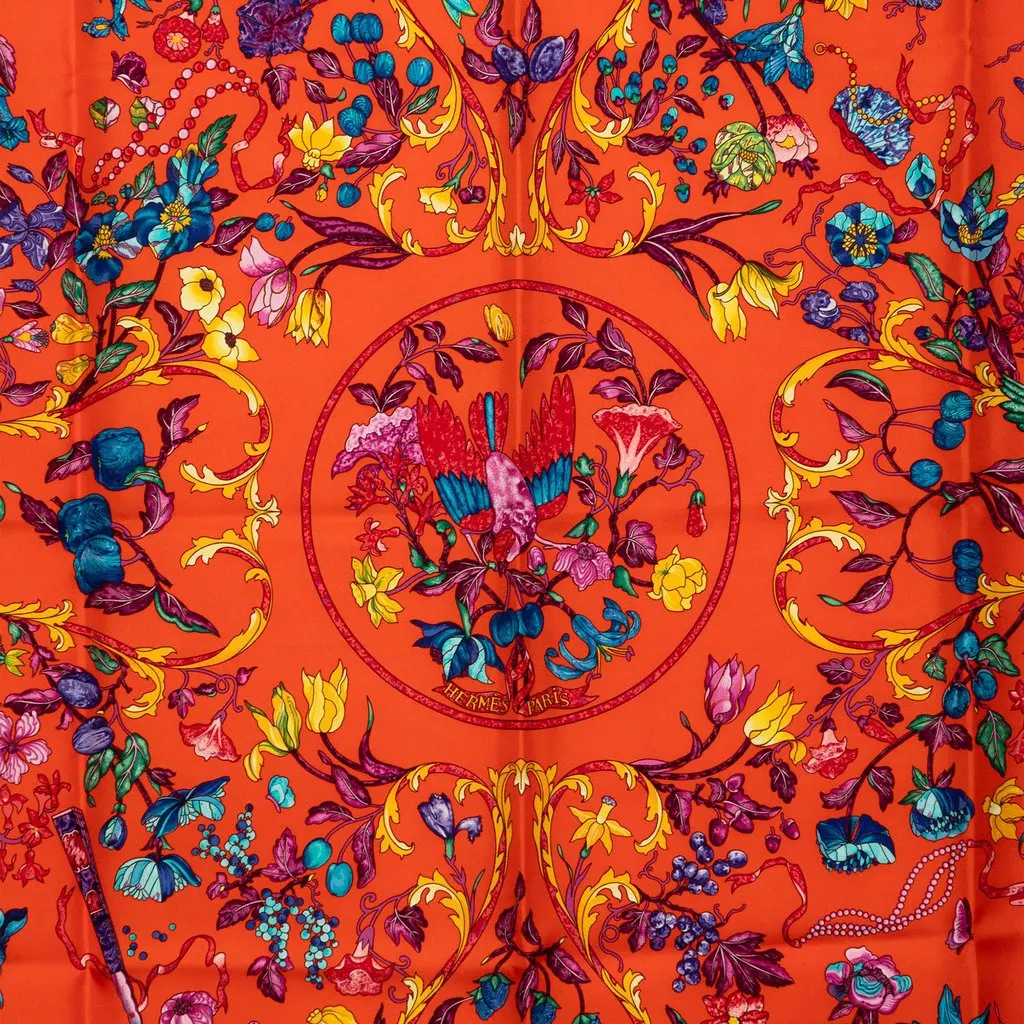 Hermès Pierres D Orient Et D Occident Silk Scarf 90 Orange Silk Very good - Back View