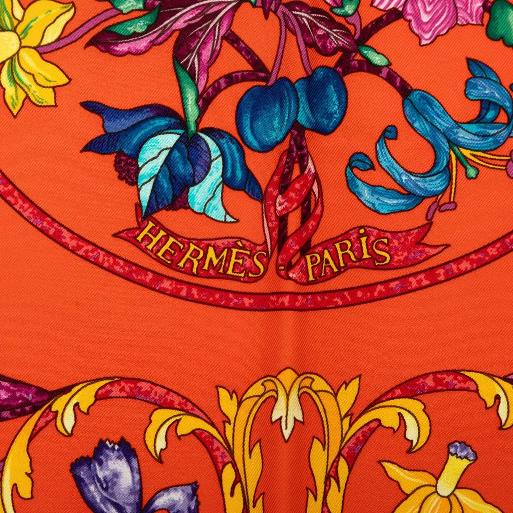 Hermès Pierres D Orient Et D Occident Silk Scarf 90 Orange Silk Very good - Model View